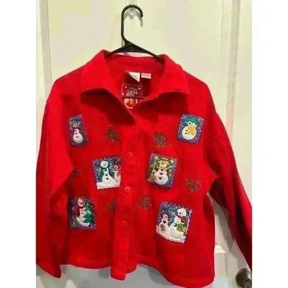 Vintage Baxter Wells Snowman Red Sweater SZ LG